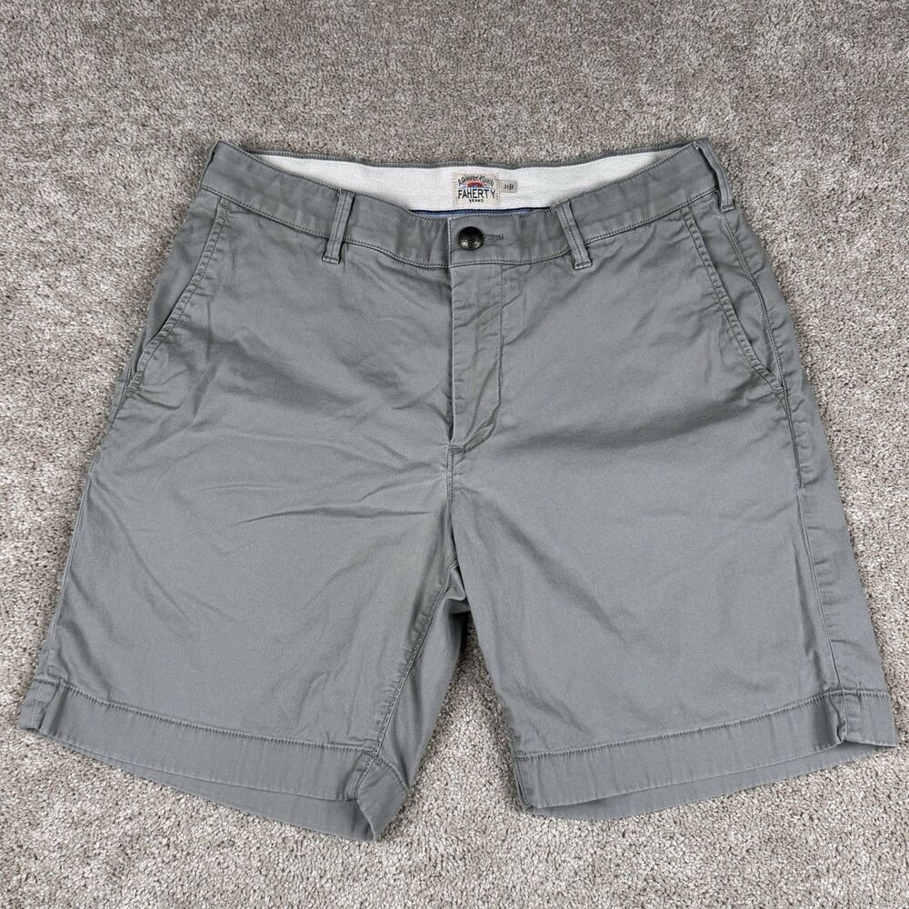 Faherty Organic Cotton Shorts Gray Tencel Stretch Flat Front Mens 31 (Fits 29x8)